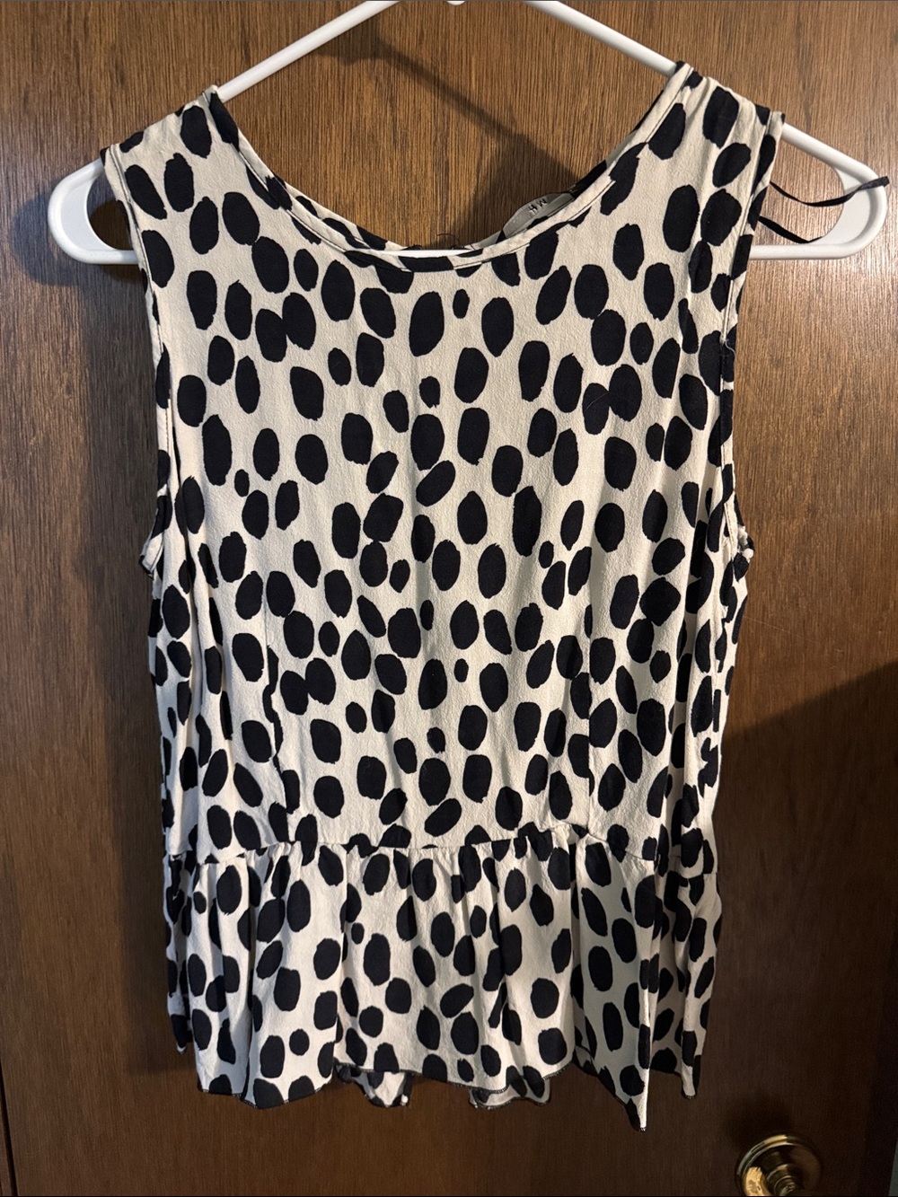 H&M Black and White Polka Dot Sleeveless Peplum Top